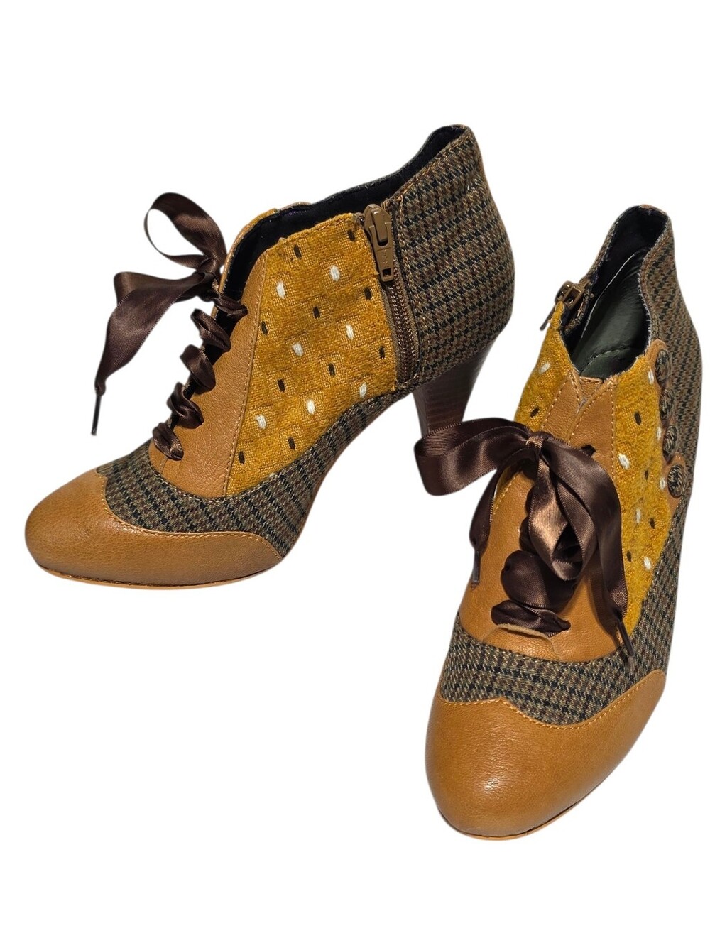 POETIC LICENSE "BETSEY'S BUTTONS" TWEED LACE-UP HEELED OXFORD ANKLE BOOTIES SZ7 - Picture 2 of 14